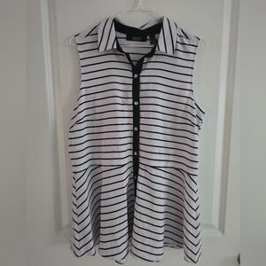 Dennis Basso Black and White Striped Button Down Shirt